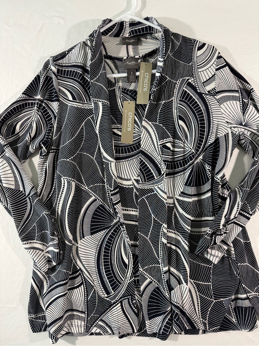 Chico's Navy & White Geometric Print Button-Down 2 piece Jacket & Tank Top NWT
